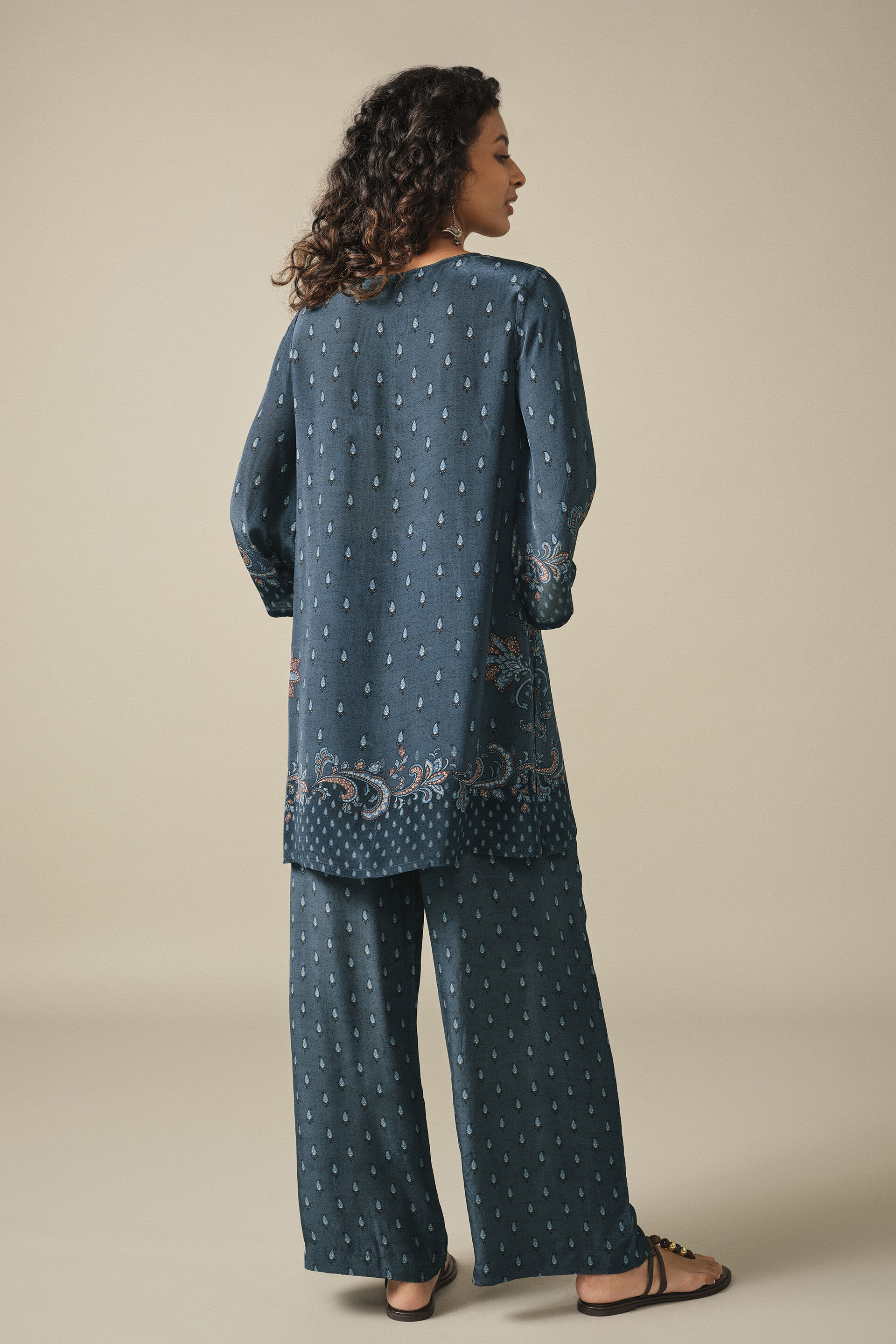 Paisley Printed Short Kurta Set in Indigo, Indigo, image 4